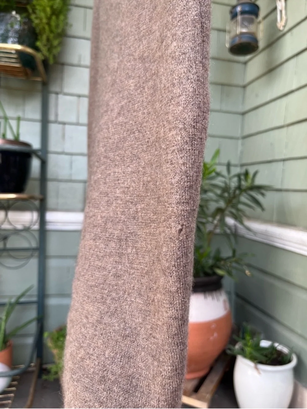 Vintage 1990's Banana Republic slanted pencil skirt with slit in taupe